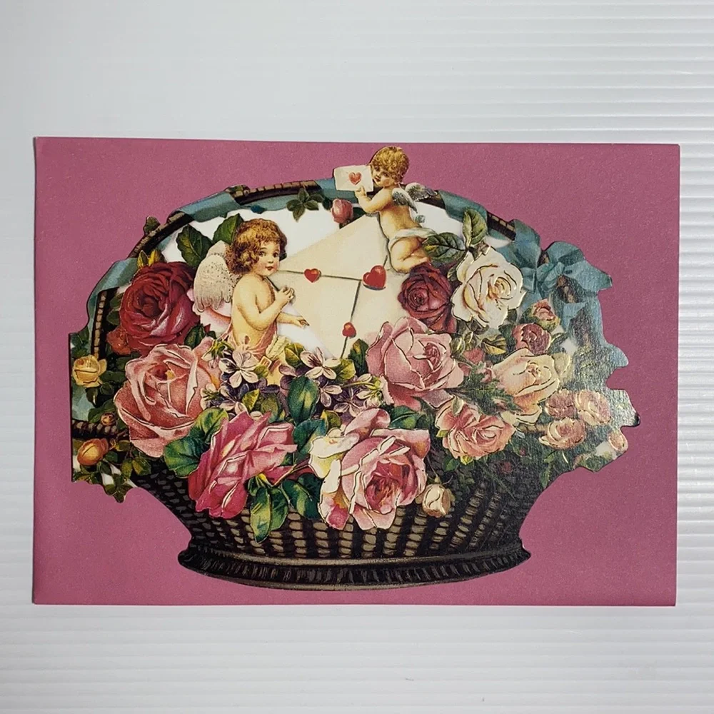 Vintage 90s Valentine Cards Victorian Valentines Angel Cherub Floral 5 pc set